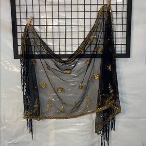 Source Unknown Black and Gold Scarf